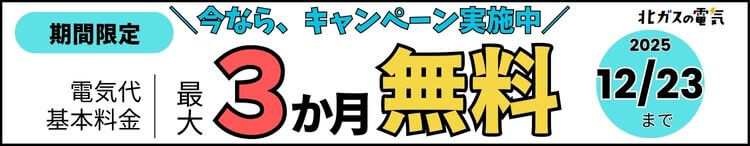 北ガスの電気お申し込みで最大3か月無料キャンペーン